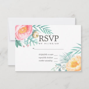 Tropical Mint Floral Summer Wedding RSVP