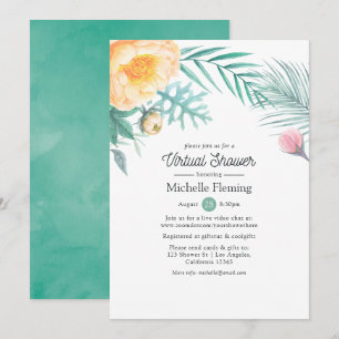 Tropical Mint Floral Virtual Baby or Bridal Shower Invitation