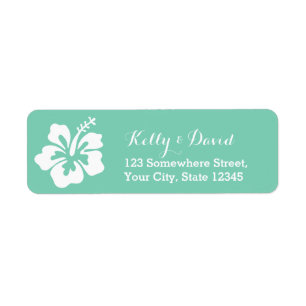 Tropical Mint Green Hibiscus Flower Return Address