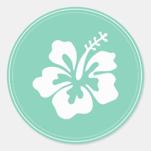 Tropical Mint Green Hibiscus Flower Wedding Favour Classic Round Sticker