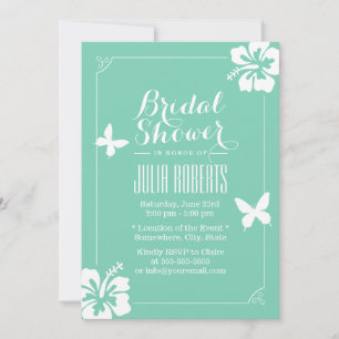 Tropical Mint Green Hibiscus Flowers Bridal Shower Invitation