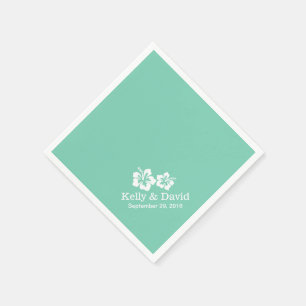 Tropical Mint Green Hibiscus Flowers Wedding Napkin