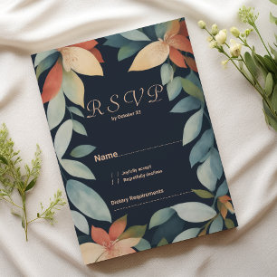 Tropical mint orange navy blue floral RSVP Invitation