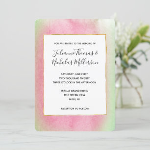 Tropical Mint Pink Wedding Invitation