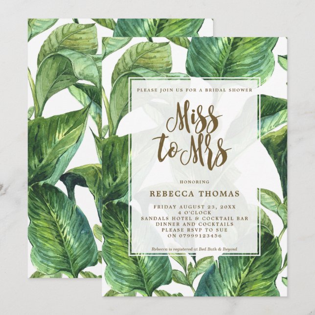 Tropical Miss to Mrs bridal shower invitation (Front/Back)