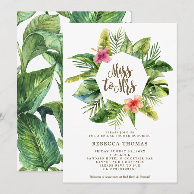 Tropical Miss to Mrs bridal shower invitation (Front/Back)