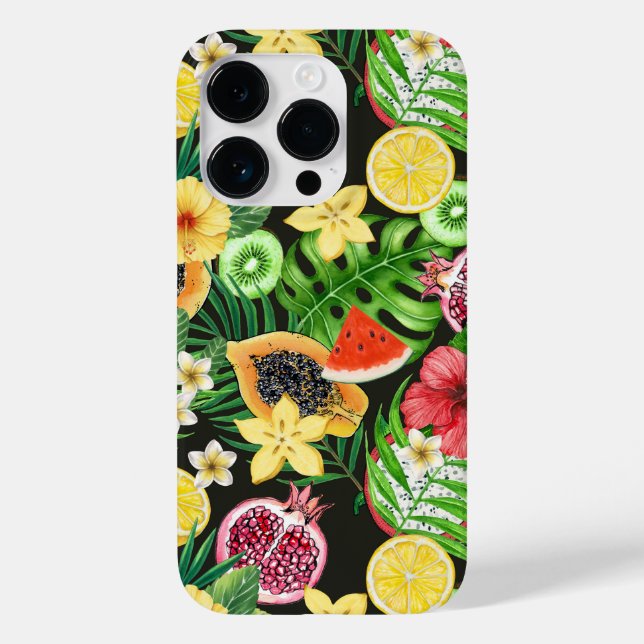 Tropical mix-fruit, flowers and leaves on black Case-Mate iPhone case (Back)