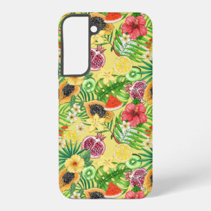 Tropical mix-fruit, flowers and leaves on yellow samsung galaxy case