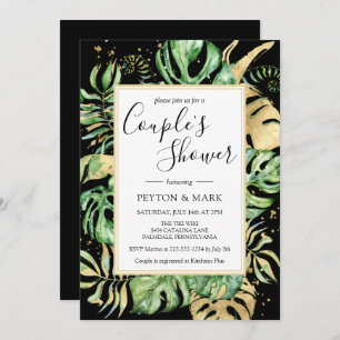 Tropical Modern Black & Gold Couple's Shower Invitation
