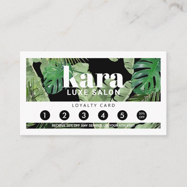 Tropical Modern Boutique Salon Black Loyalty Card (Front)