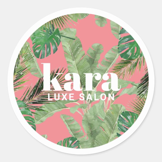 Tropical Modern Boutique Salon Designer Pink Classic Round Sticker (Front)
