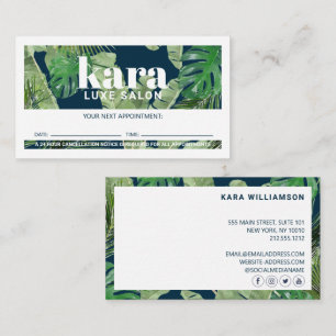 Tropical Modern Boutique Salon Navy Appointment Loyalty Card