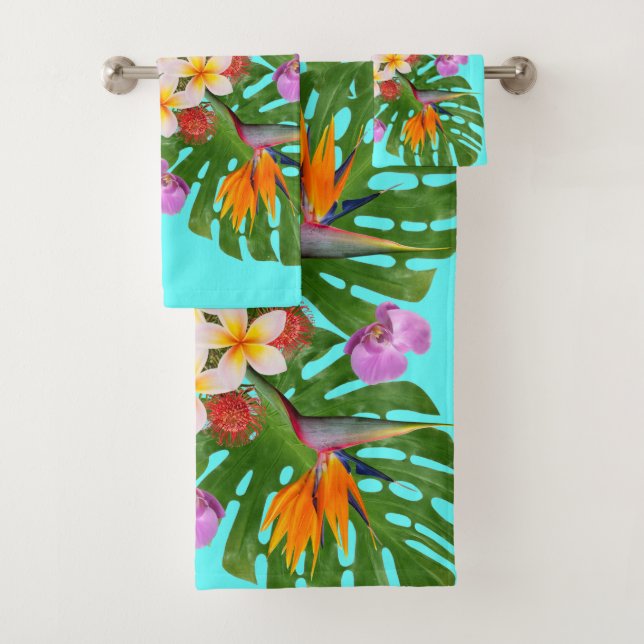 tropical modern contemporary hawaiian quilt bath towel set (Insitu)