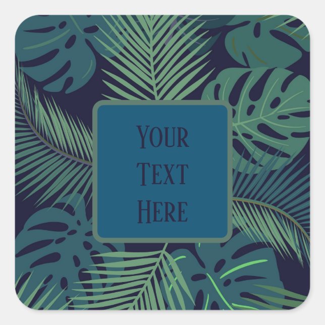 tropical modern dark palm leaf contemporary square sticker (Front)