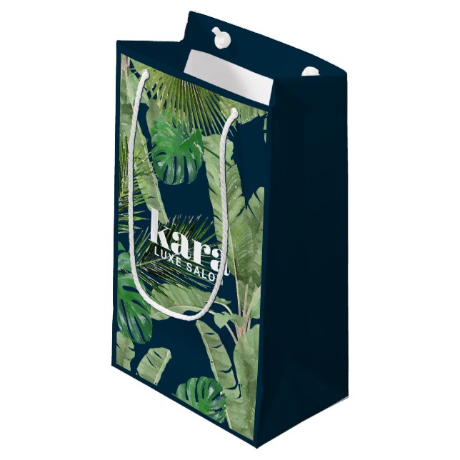 Tropical Modern Designer Navy Small Gift Bag (Front Angled)