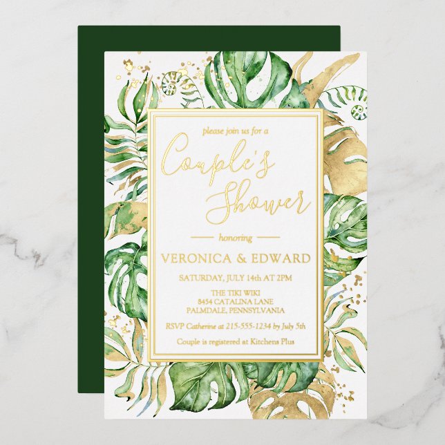 Tropical Modern Frame Couple's Wedding Shower Gold (Front/Back)