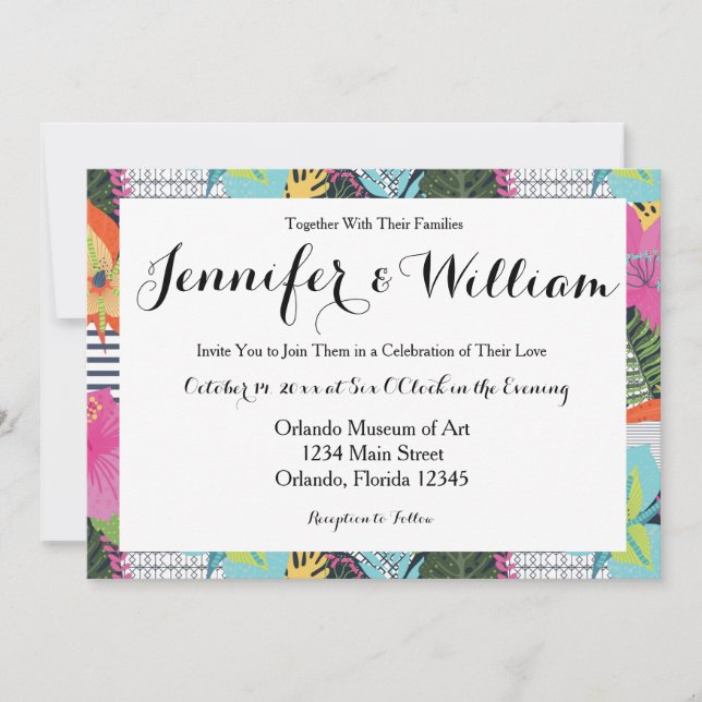 Tropical Modern Graphic Floral Wedding Invitation (Front)