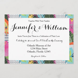 Tropical Modern Graphic Floral Wedding Invitation