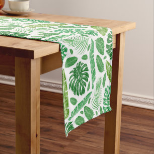 Tropical modern green leafs pattern short table runner
