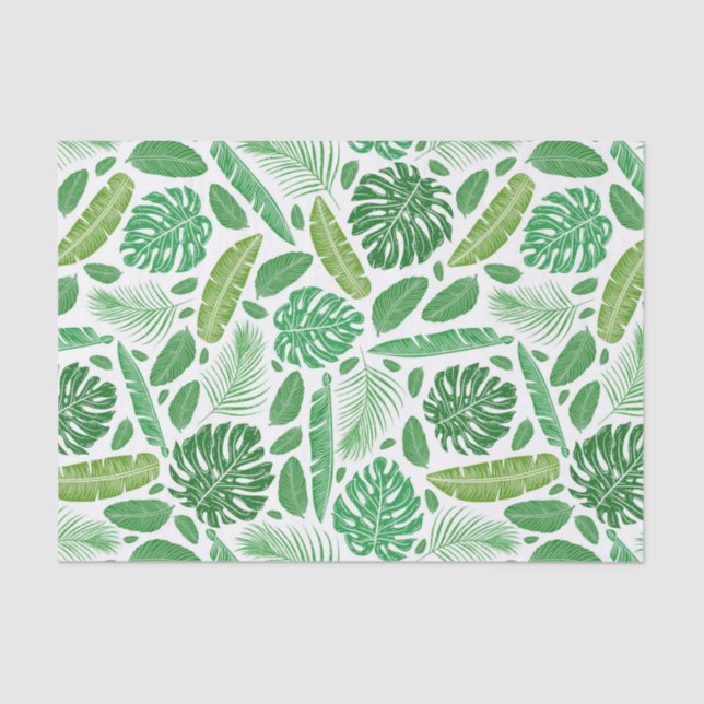 Tropical modern green leafs pattern tissue paper (Front)