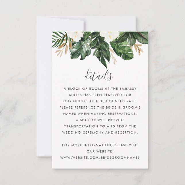 Tropical Modern Palm Cactus White Floral Details Invitation (Front)