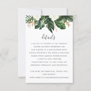 Tropical Modern Palm Cactus White Floral Details Invitation