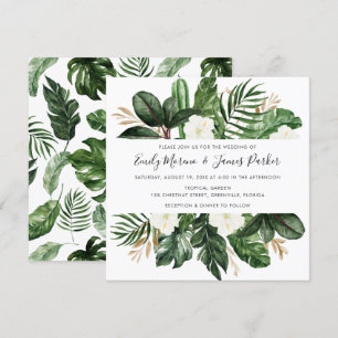 Tropical Modern Palm Cactus White Floral Invitation