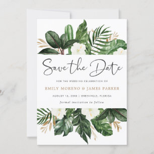 Tropical Modern Palm Cactus White Floral Save The Date