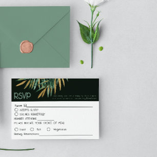 Tropical modern Palm dusty green Wedding RSVP Card
