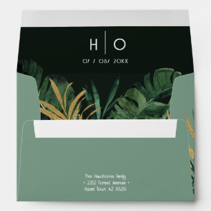 Tropical modern Palm leaves dusty green Wedding Envelope