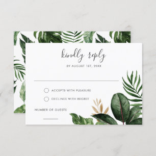 Tropical Modern Palm Rubber Tree Gold Leaf RSVP Invitation