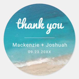 Tropical Modern Sand Beach Thank You Wedding Favou Classic Round Sticker