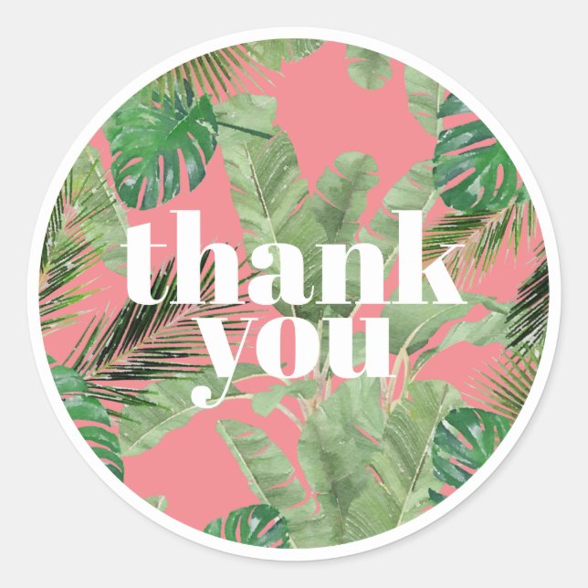 Tropical Modern Thank You Pink Classic Round Sticker (Front)