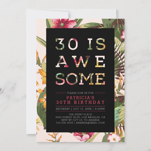 Tropical | Modern Typography 30th Birthday Party Invitation (Front)
