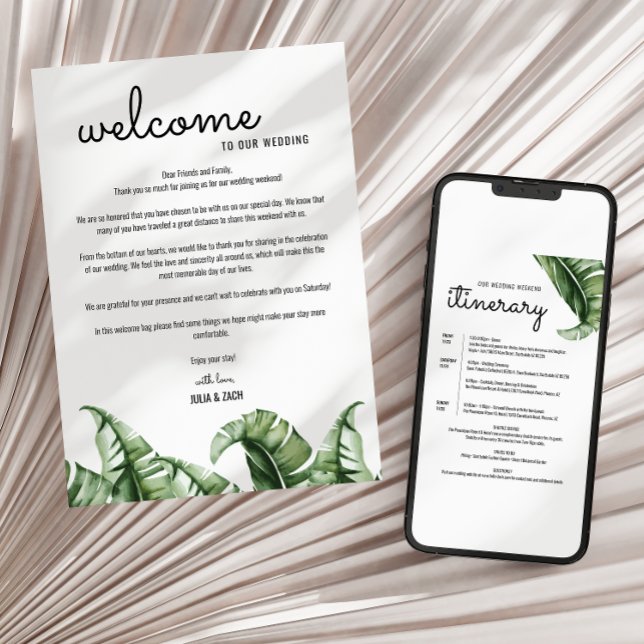 Tropical Modern Wedding Welcome Letter & Itinerary Invitation (Creator Uploaded)