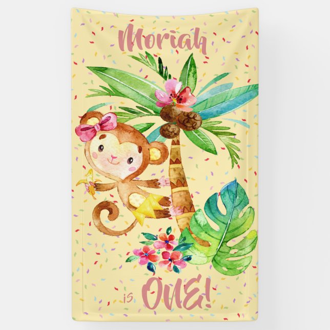 Tropical Monkee Birthday Banner (Vertical)