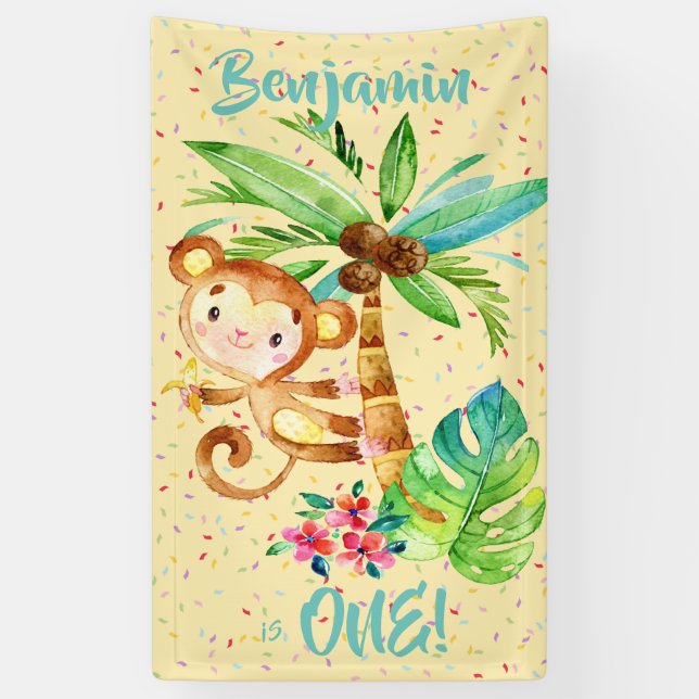 Tropical Monkee Boy Birthday Banner (Vertical)