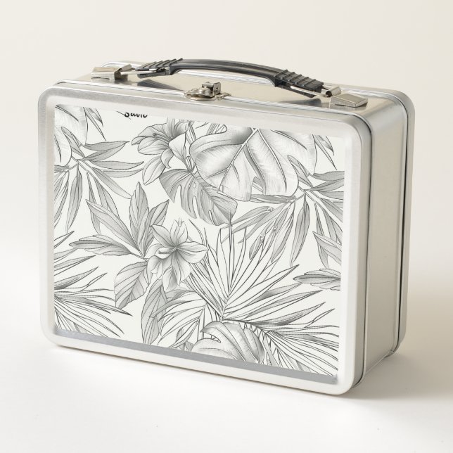 Tropical Monochrome Metal Lunch Box (Front)