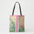 Tropical Monogram Faux Burlap Jute  Tote Bag