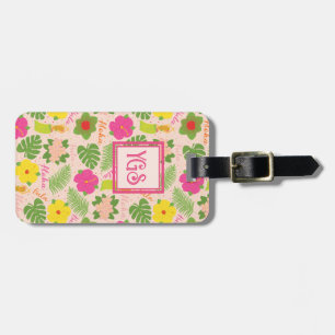 Tropical Monogram Hawaiian Flower Aloha Hula Woman Luggage Tag