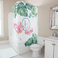 Tropical Monogram Pink Flamingo Bathroom Decor