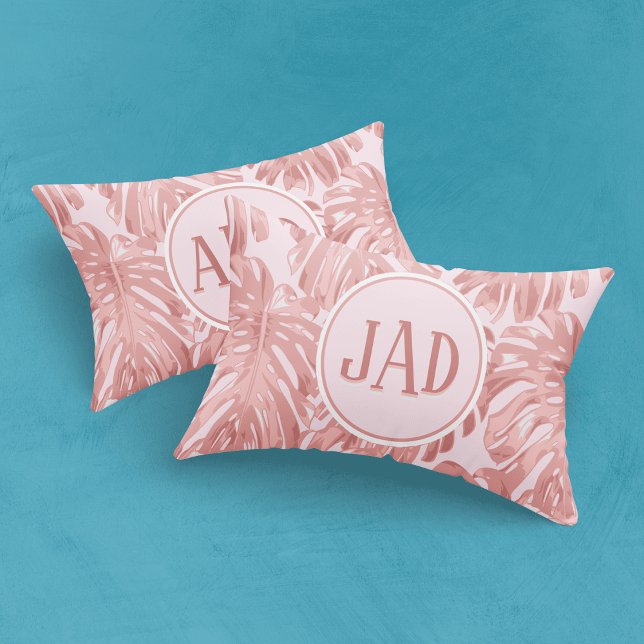 Tropical  Monogram Pink Monstera Jungle Leaves Pillowcase (Creator Uploaded)
