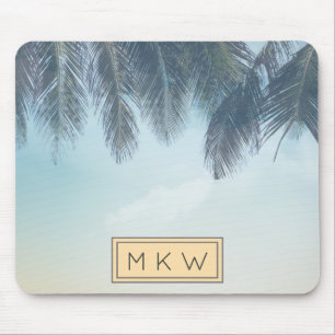 Tropical Monogrammed Palm Leaves Clouds Mouse Mat