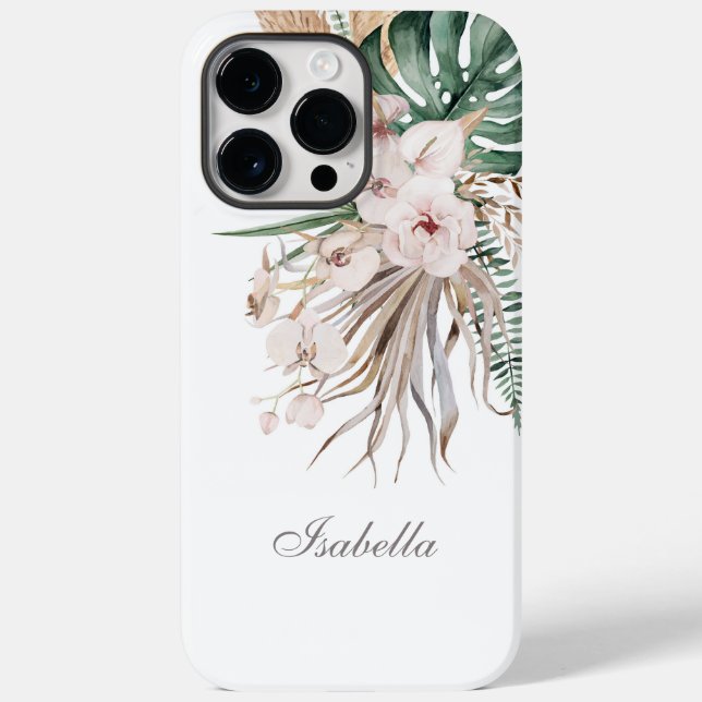 Tropical Monstera and Orchid Custom Name Case-Mate iPhone Case (Back)