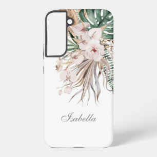 Tropical Monstera and Orchid Custom Name Samsung Galaxy Case