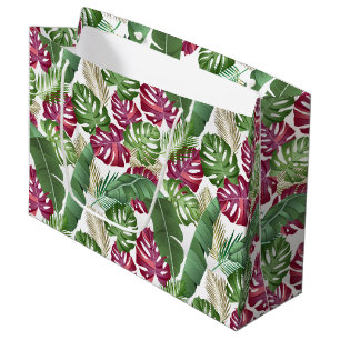 Tropical Monstera and Palm Leaves Large Gift Bag