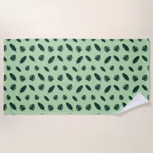 Tropical Monstera and Palm Leaves Seamless Pattern Beach Towel