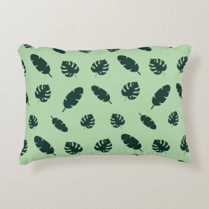Tropical Monstera and Palm Leaves Seamless Pattern Decorative Cushion