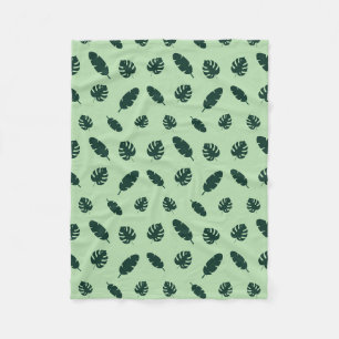 Tropical Monstera and Palm Leaves Seamless Pattern Fleece Blanket