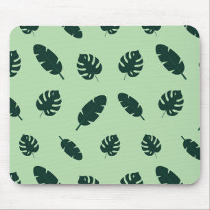 Tropical Monstera and Palm Leaves Seamless Pattern Mouse Mat